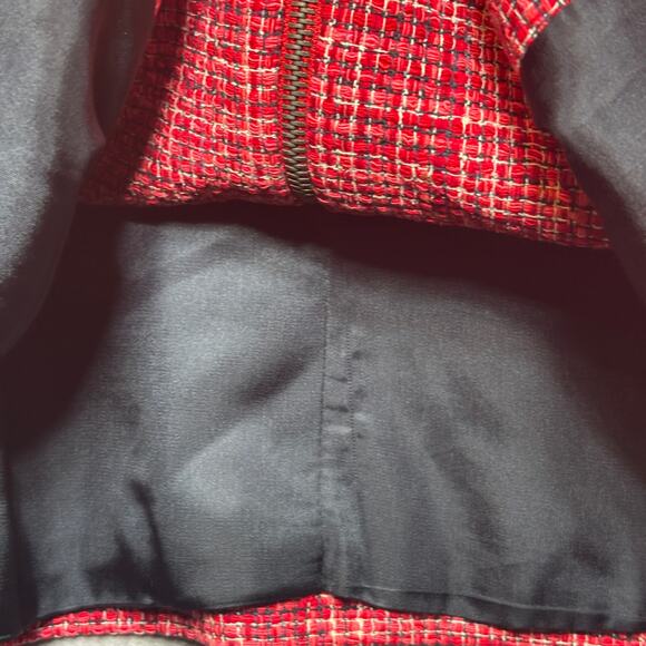 VTG Austin Reed Red Textured Silk Zip Jacket M Classic Luxe Tailored Statement - Picture 3 of 7